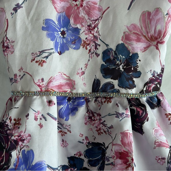 Rare Editions Big Girls Lace Back Floral Mikado Ballgown Hi Low Train | Size 16 - Picture 11 of 16